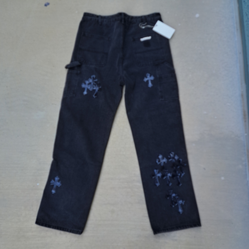 Chrome Hearts Carpenter Dark Gray Jeans with Patent Leather Cross Accents - Picture 4 of 6